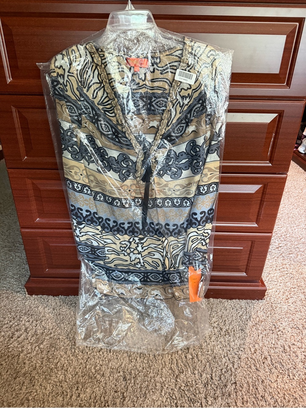 Hale Bob Printed V-Neck Dress Tunic-Coverup in Neutral Stripes